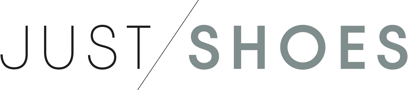 Text graphic with the phrase "Just Shoes" in black and gray font.