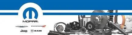Automotive parts and tools displayed on a banner featuring the Mopar, Dodge, Jeep, and RAM logos.