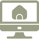 Computer monitor displaying a desert scene with a large rock formation and cloudy sky.