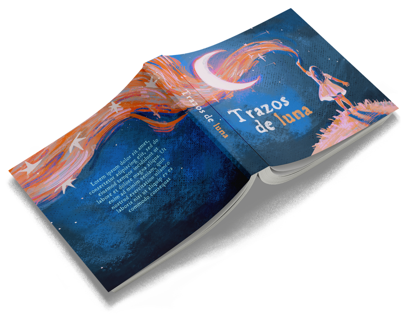 Mockup of the poetry book "Trazos de Luna"