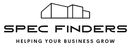 Logo of Spec Finders with a stylized building outline and the tagline 'Helping Your Business Grow'.