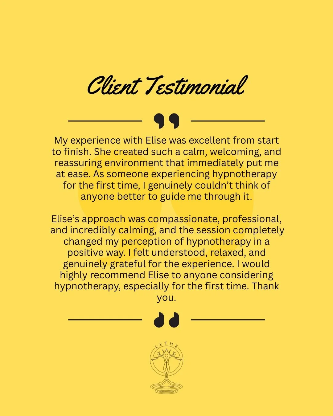 I had the pleasure of working with this client recently and guiding them through their first hypnotherapy experience. It's an honour to be able to give people a positive experience and shape attitudes toward hypnotherapy, it's a tool that very few pe