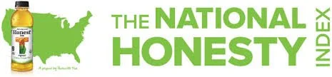 Logo for The National Honesty Index featuring a bottle of Honest Tea with a map of the United States in the background.