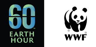 Earth Hour logo with the number 60 and WWF panda logo
