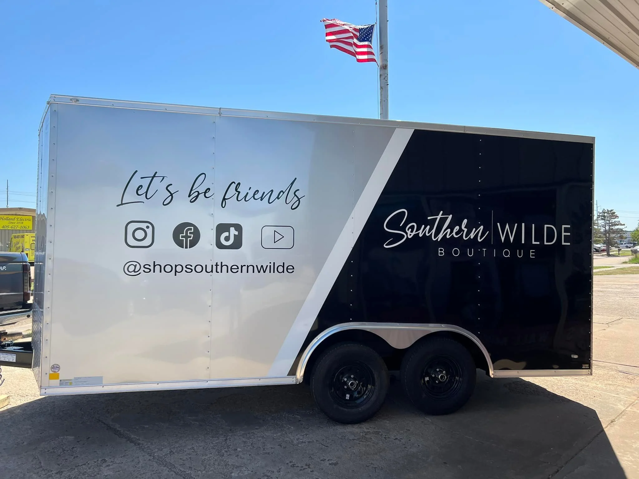 Lets be friends social media icons for southern wild trailer wrap