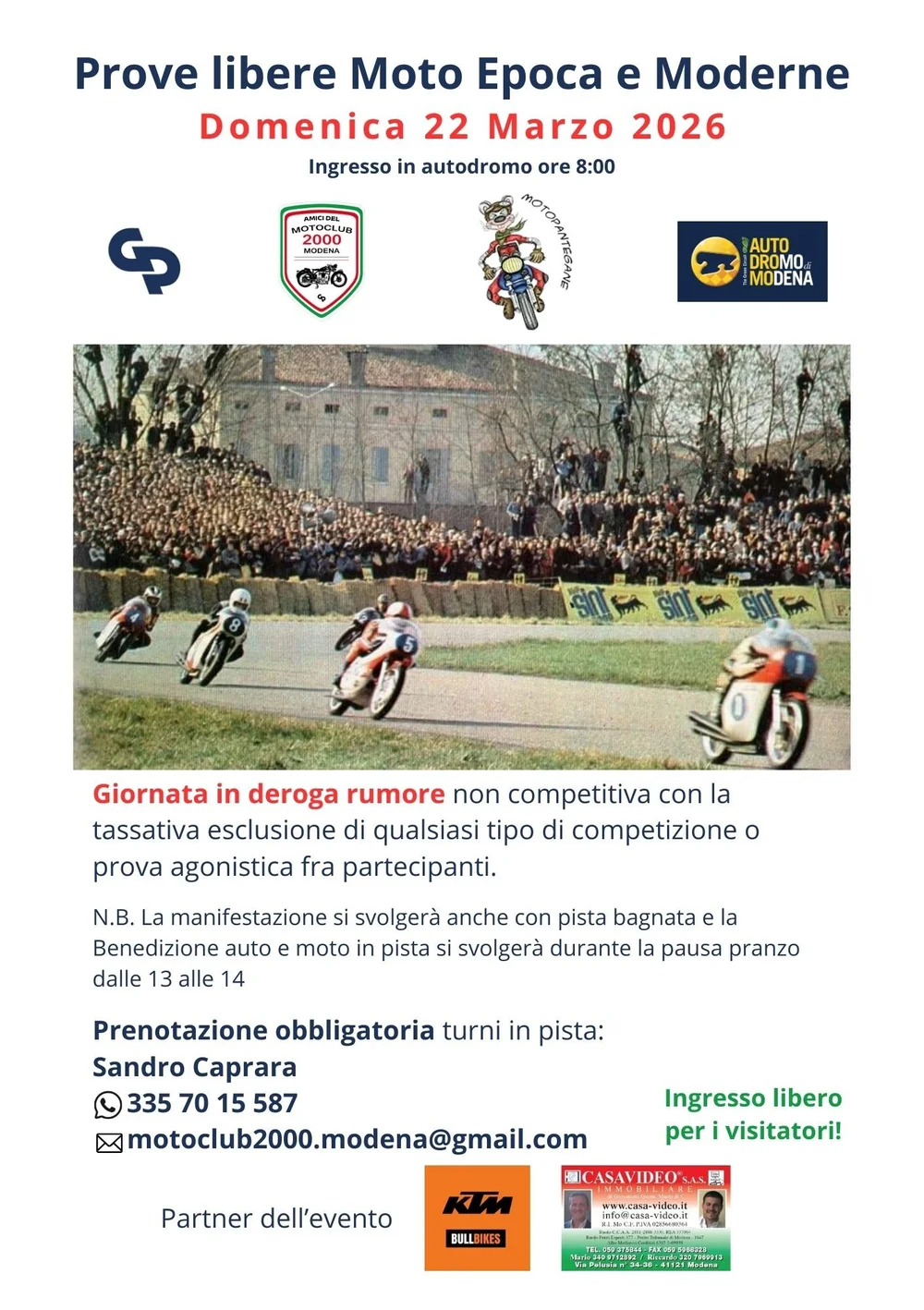 Locandina della Benedizione Auto e Moto del 22 marzo 2026 all’Autodromo di Modena