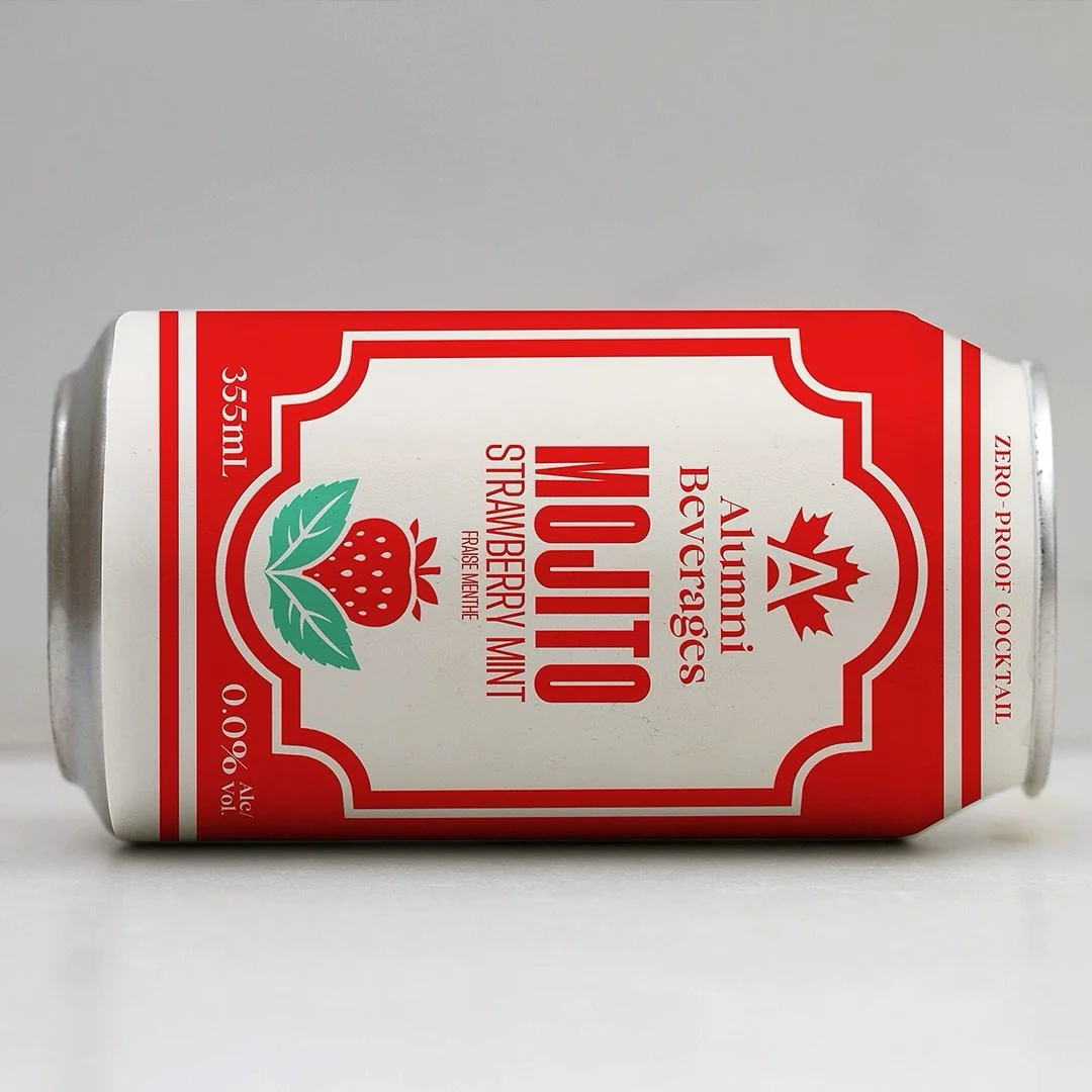 Crisp mint. Real strawberry. Zero compromise.
Introducing our Strawberry Mint Mojito &mdash; a refined, zero-proof cocktail crafted for elevated moments.

Wrapped in a classic red label and balanced with real fruit and botanicals, this ready-to-drink
