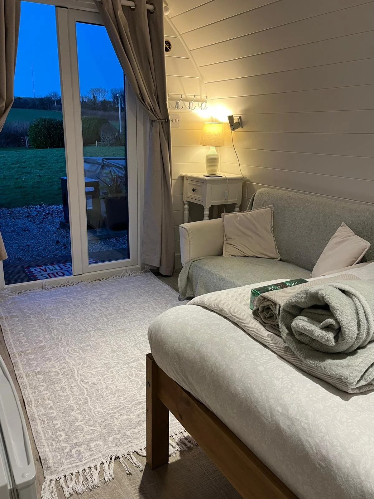 Looking out from the bed to the Cornish countryside