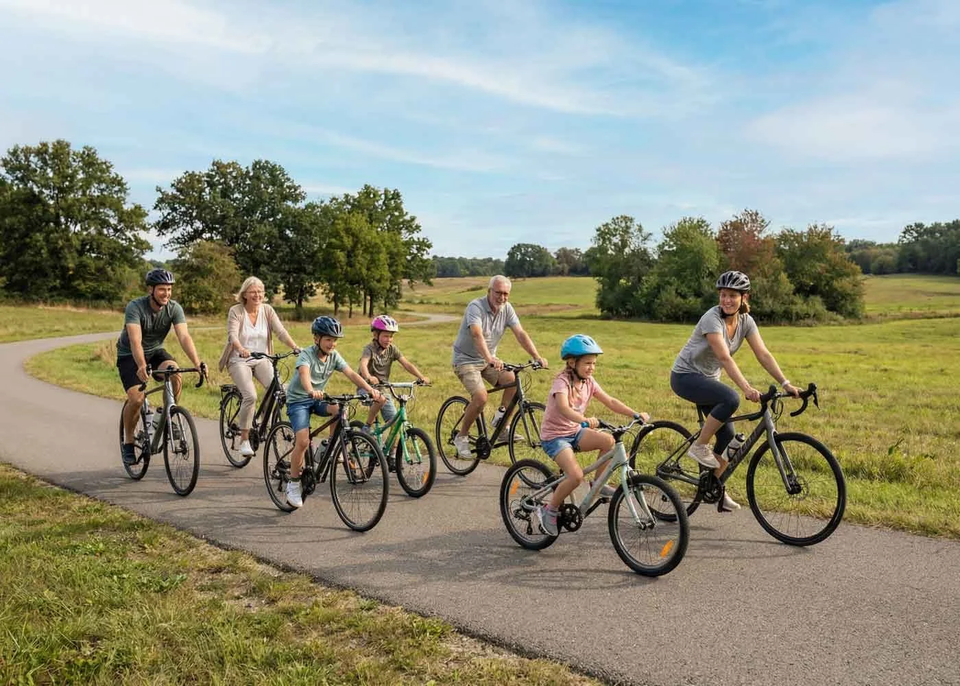 Grosse Familie beim Veloausflug