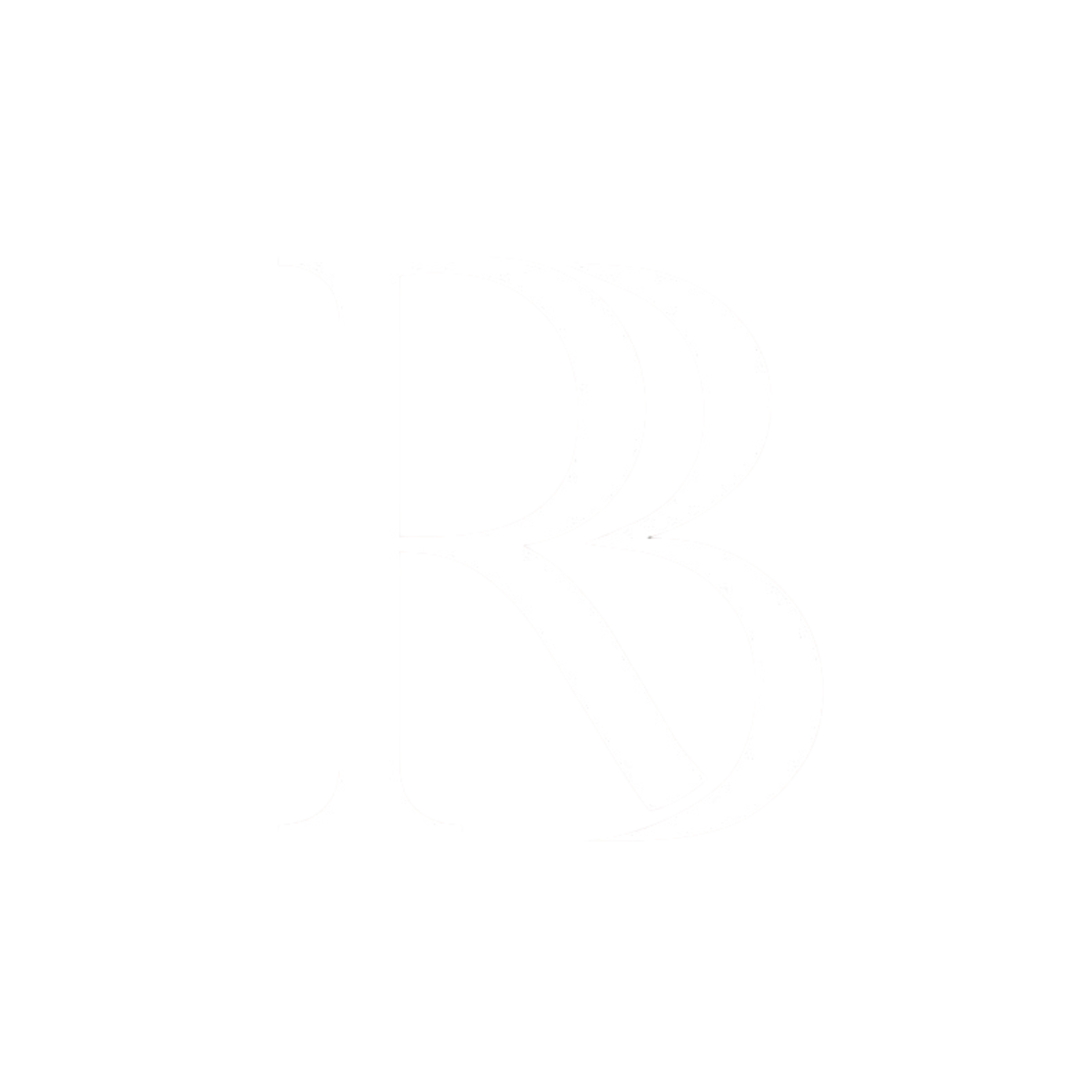 A white monogram with the letter 'R' overlapping the letter 'B' on a black background.
