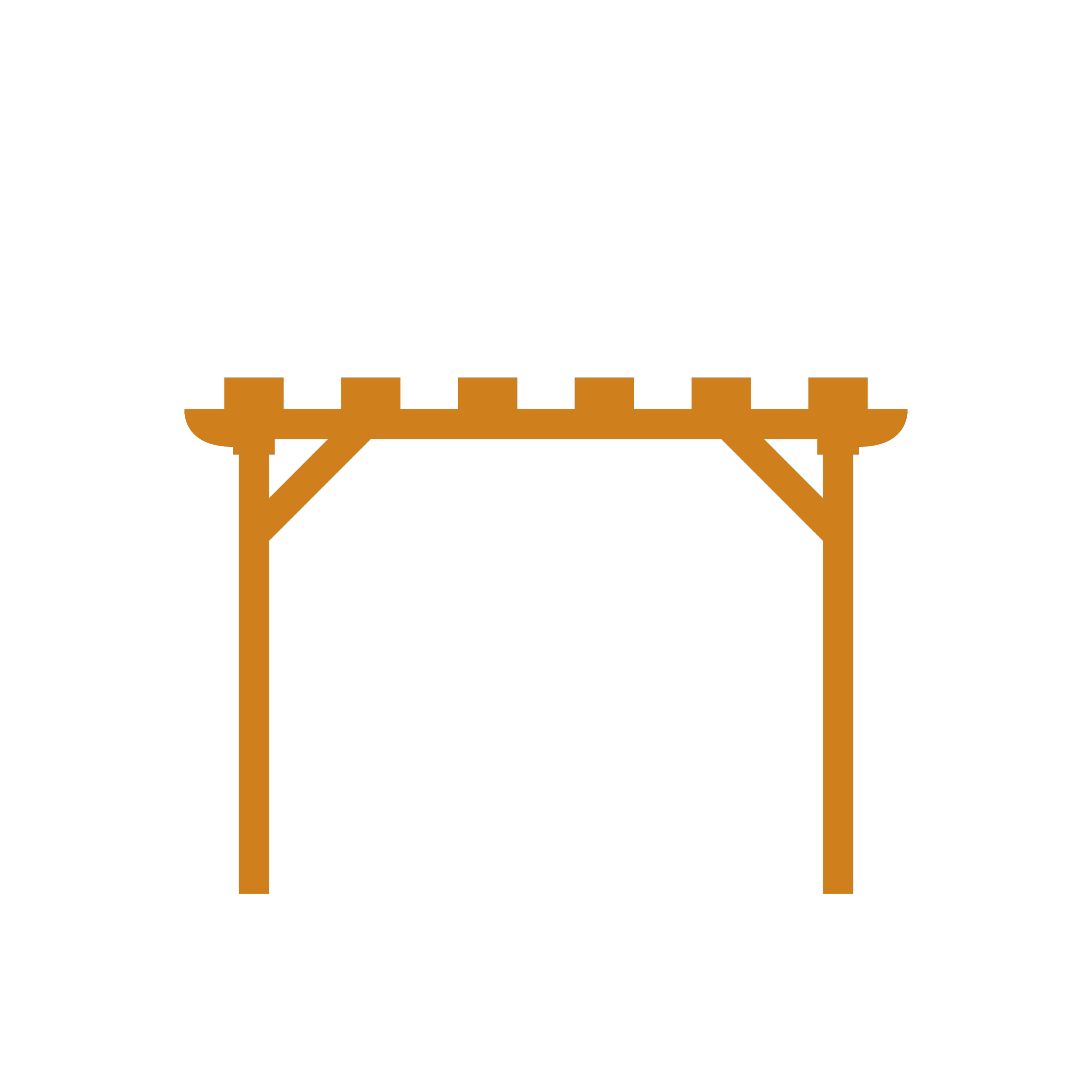 A simple illustration of a traditional wooden porch or gazebo with four legs and a cross-hatched support at the top, in a brown color.