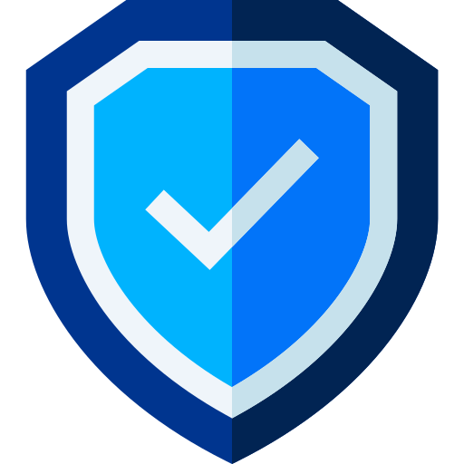 A blue shield with a white outline and a check mark in the center, symbolizing security or protection.