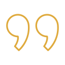 An outline of yellow quotation marks against a black background.