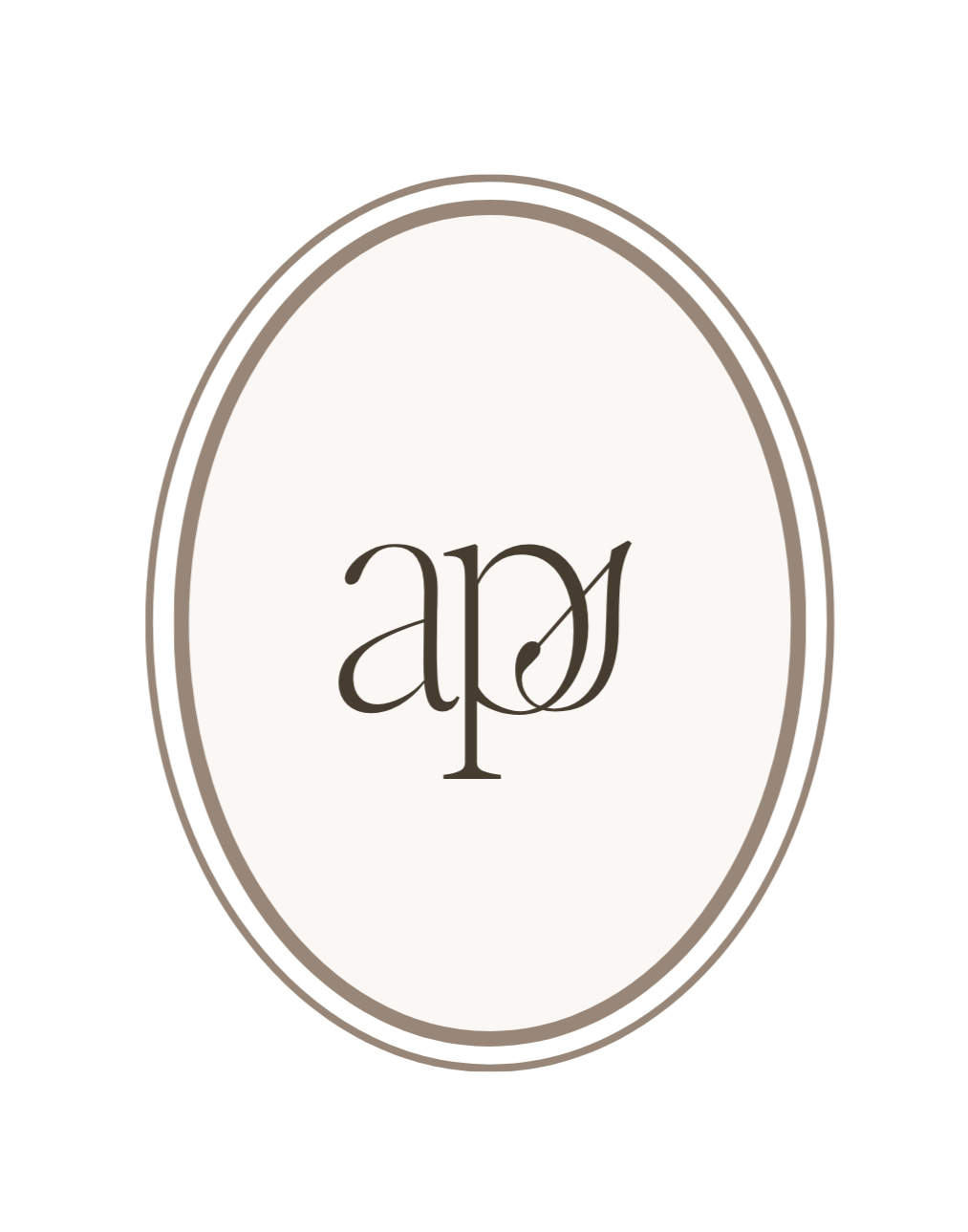 Logo con le lettere stilizzate 'ap' all'interno di un'icona ovale con contorni sottili, colori nero, bianco e grigio.