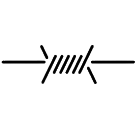 Stylized graphic of a barbed wire fencing section black and white, Alley Land and Fence Logo