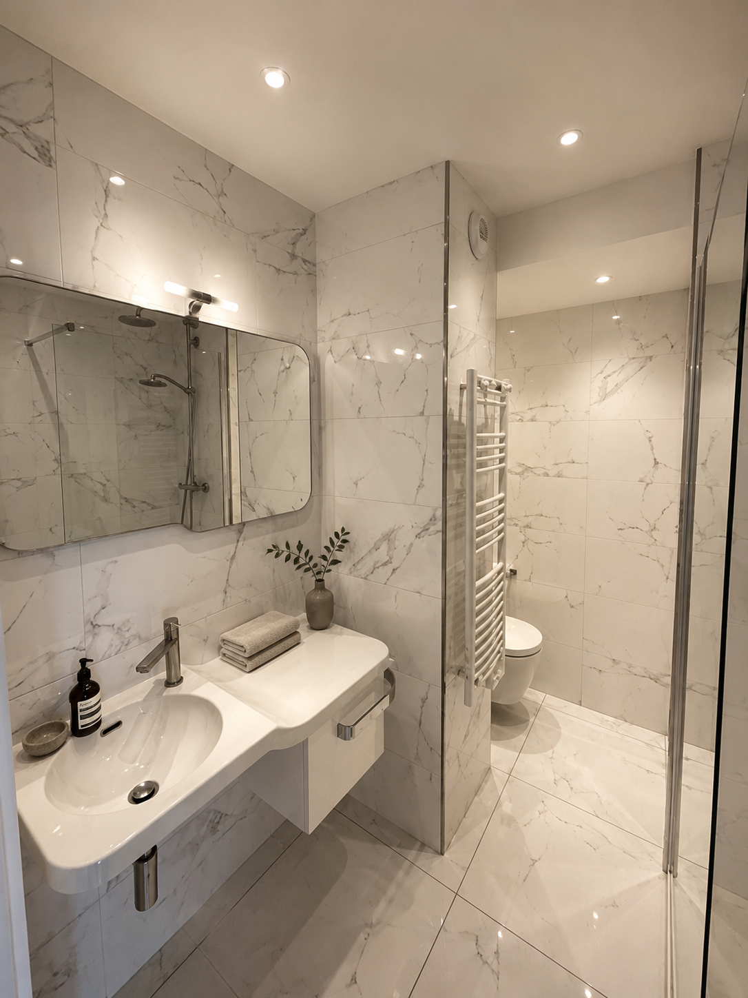Elegant marble bathroom renovation design