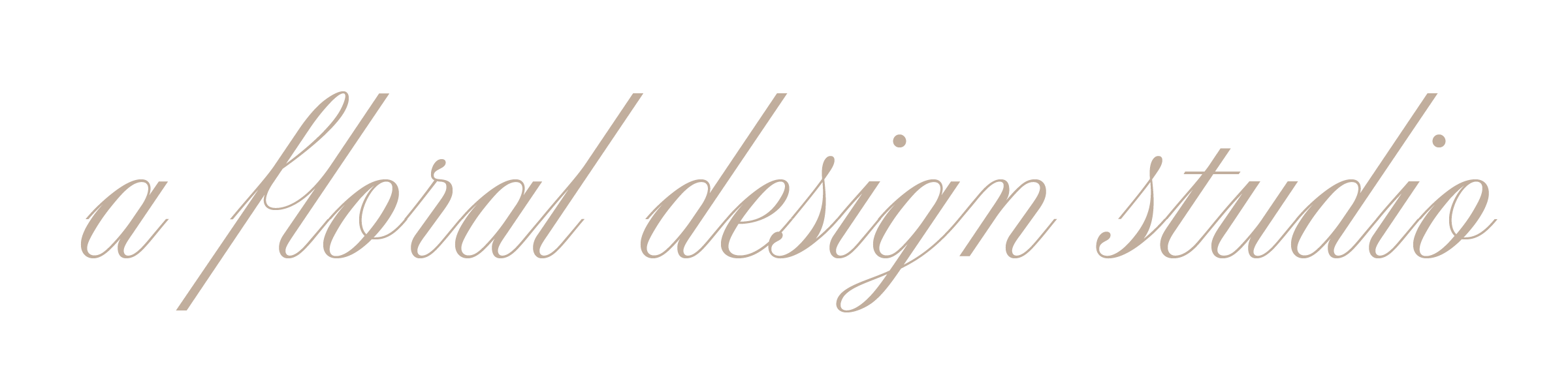 Text reading 'a floral design studio' in a beige cursive font on a black background.