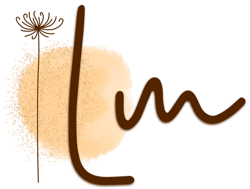 Ilustração de uma flor de dente-de-leão ao lado de uma bola de basquete e uma pena, com uma assinatura cursiva ao lado.