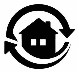 Kuvassa on talo ja kierrätyssymbolit ympäri sitä.