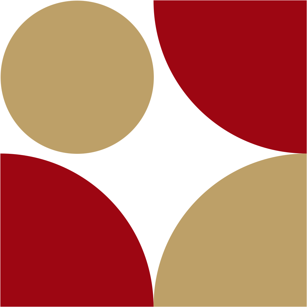 Abstract geometric pattern featuring large circles in beige and red, with a black background.