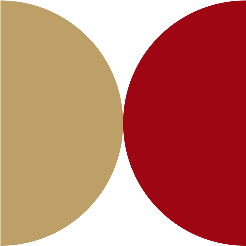 A Venn diagram with a large beige circle overlapping a large red circle on a black background.