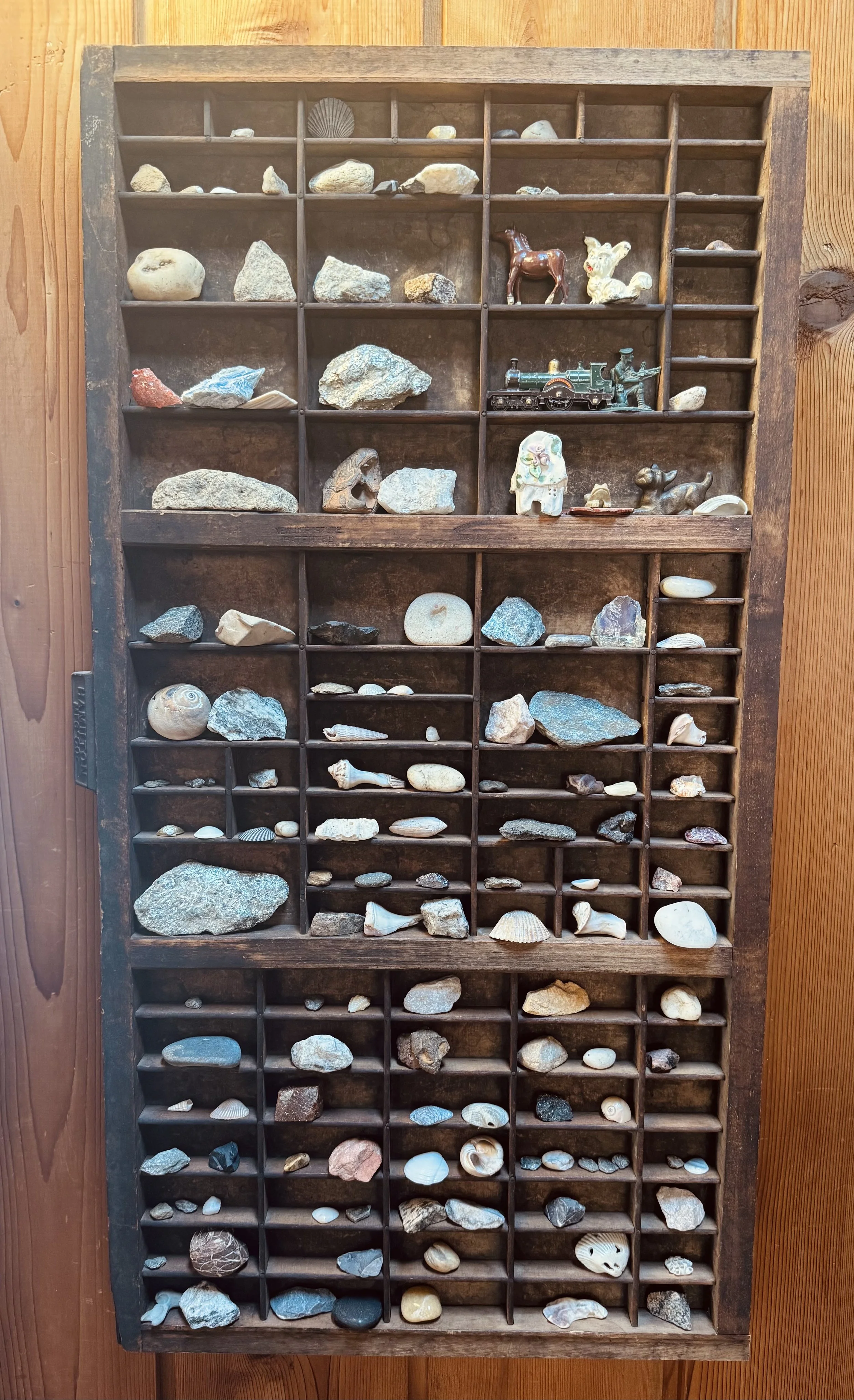 vintage wooden printers drawer rocks knick knacks