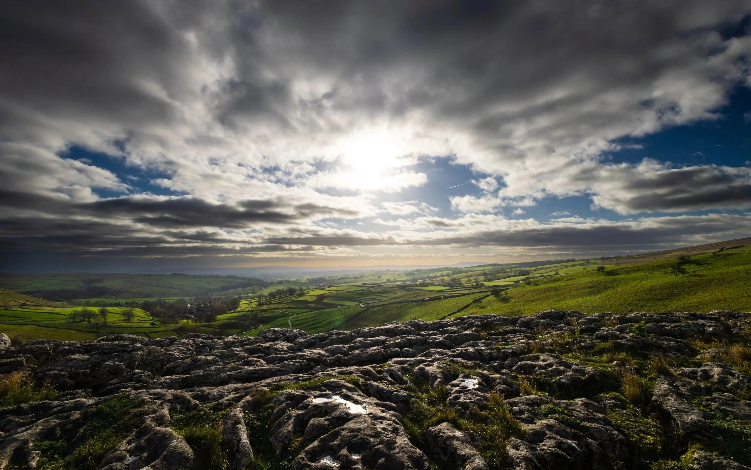 Looking out from the limestone pavement at Malham.
