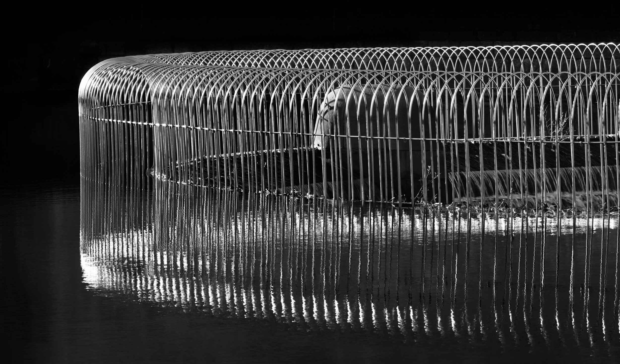 Cage protecting outflow from Dovestones Reservoir, Oldham, Lancashire.