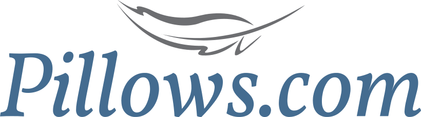 Logo for Pillows.com with stylized feather above the text.