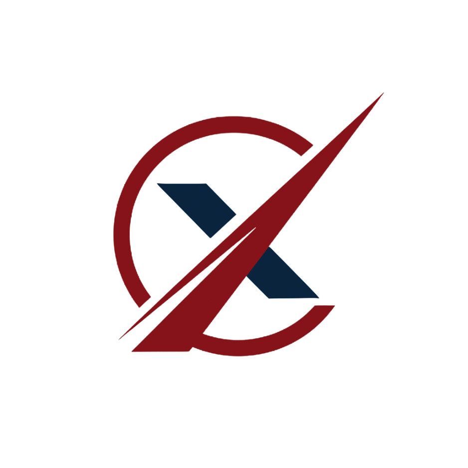 Logo with a stylized red and navy blue X inside a red circle, and words 'Vault-X' beneath it.