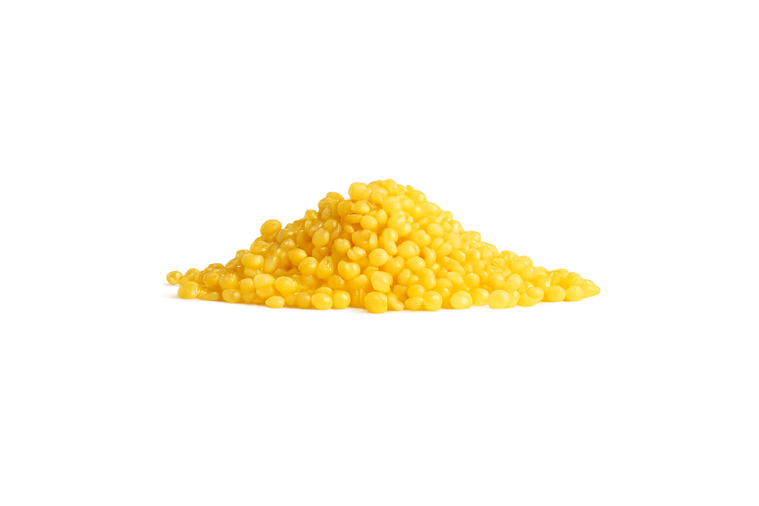 Yellow corn kernels in a clear glass bowl.