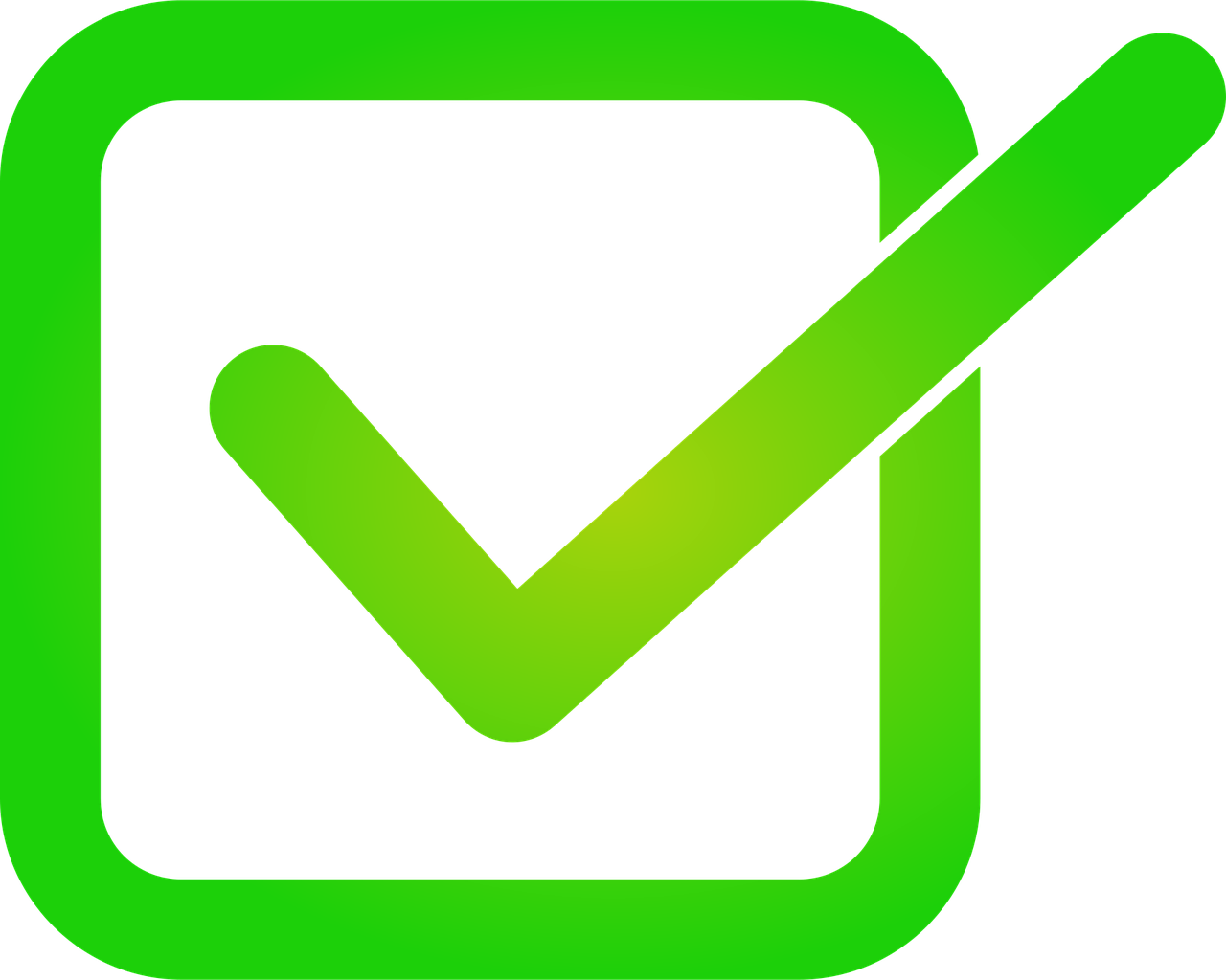 Green icon of a check mark inside a square, representing verification or confirmation.