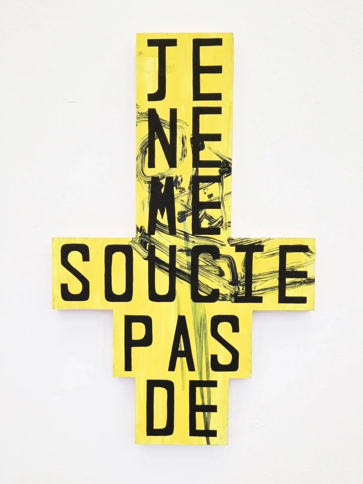 &lsquo;Je Ne Me Soucie Pas De (3)', (5) and (7) are variable editions of paintings by Alex Jones that extend his ongoing investigation into the relationship between language and form. Jones&rsquo;s practice explores how words can operate beyond commu