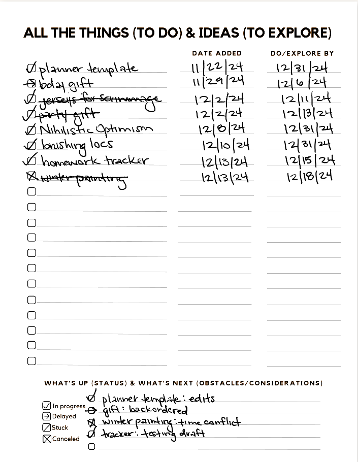 parking lot, productivity, planning, planner, goals, to-do, tasks, task list, goal-setting, future-planning, ideas, exploration, creativity, focus