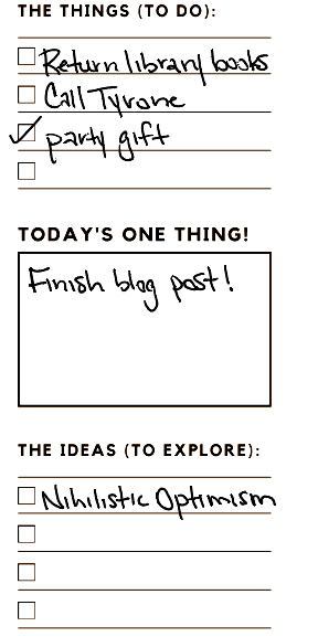 daily to-do list, parking lot, ideas, exploration, creativity, productivity, daily planning, daily planner, problem-solving, goals, goal-setting, future-planning, prioritization