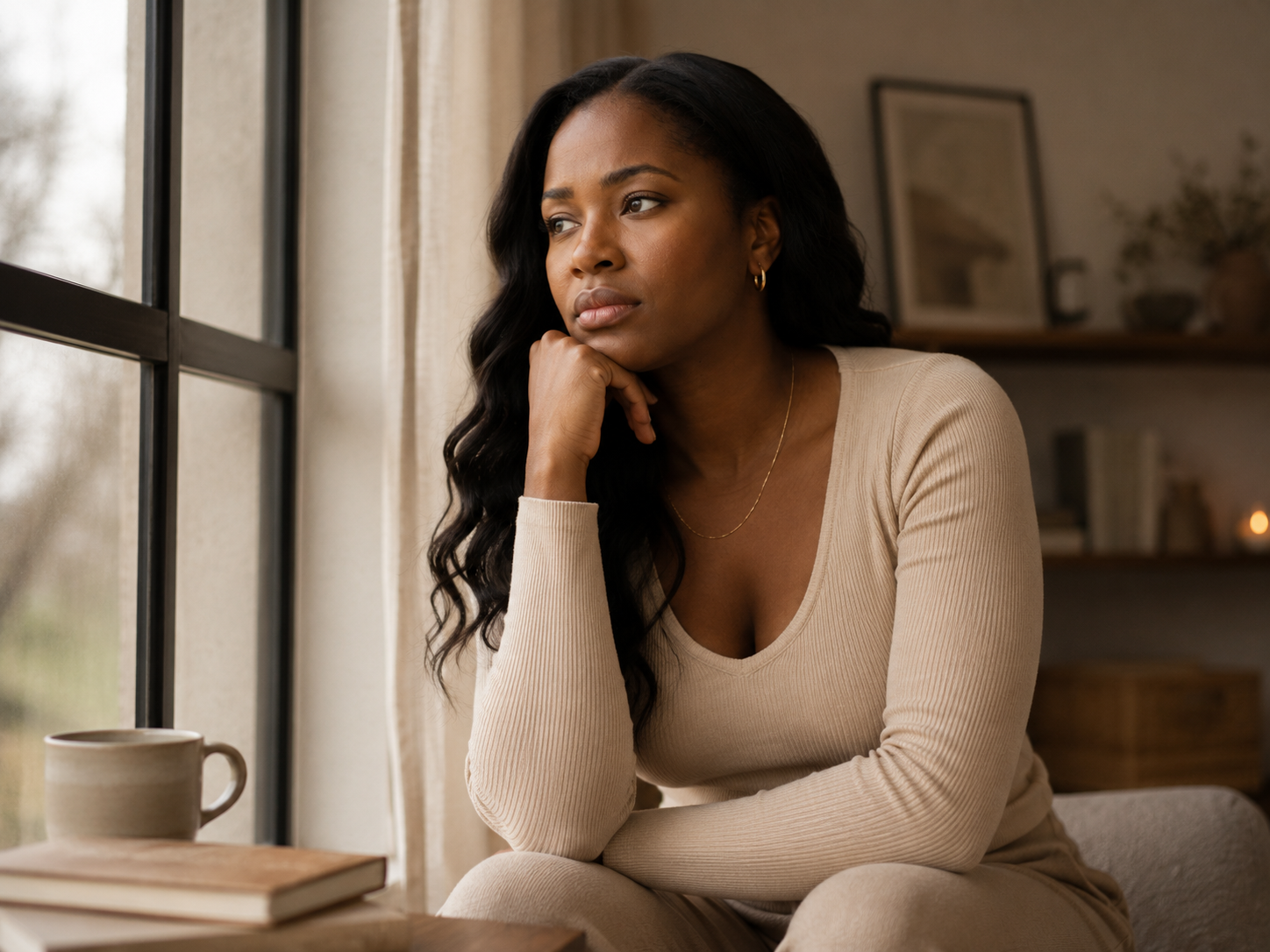 woman thinking about leaving or staying in relationship
