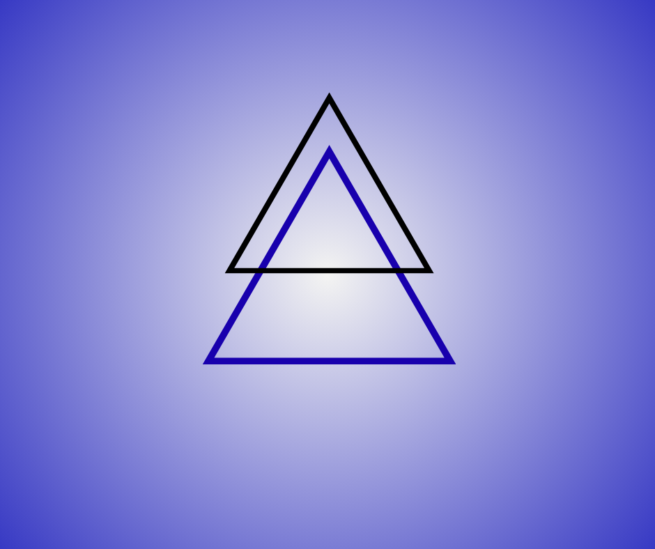 Two overlapping triangles, one black and one blue, on a gradient background blending blue and purple hues.