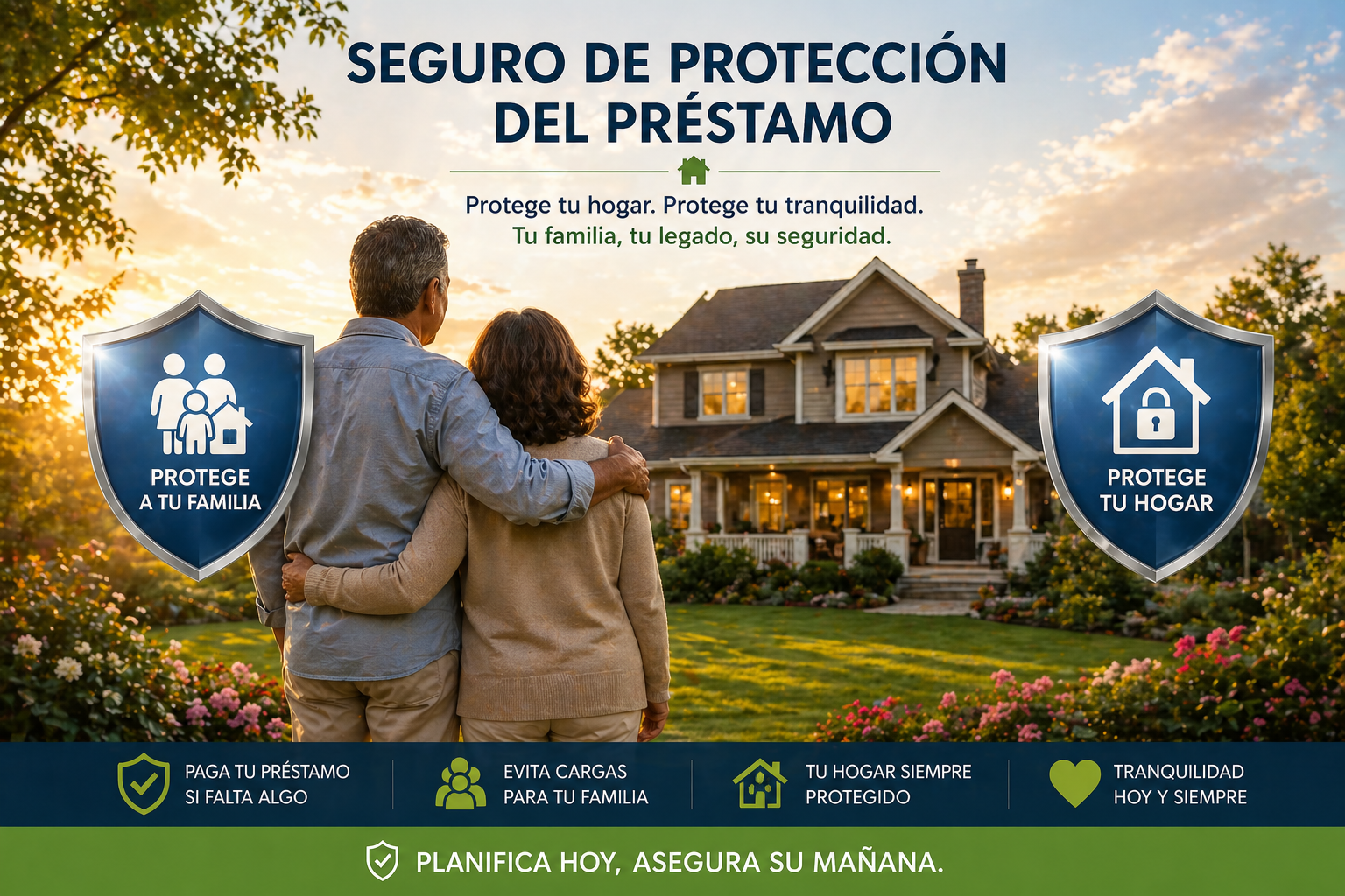 foto refleja la imagen de un hogar y un matrimonio con la proteccion del seguro del prestamo.
