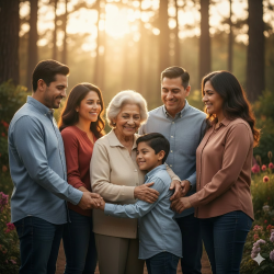 Familia Reunidad y felices por haber preparado el futuro con seguro de Gastos Funerarios y gastos finales para sentir paz.