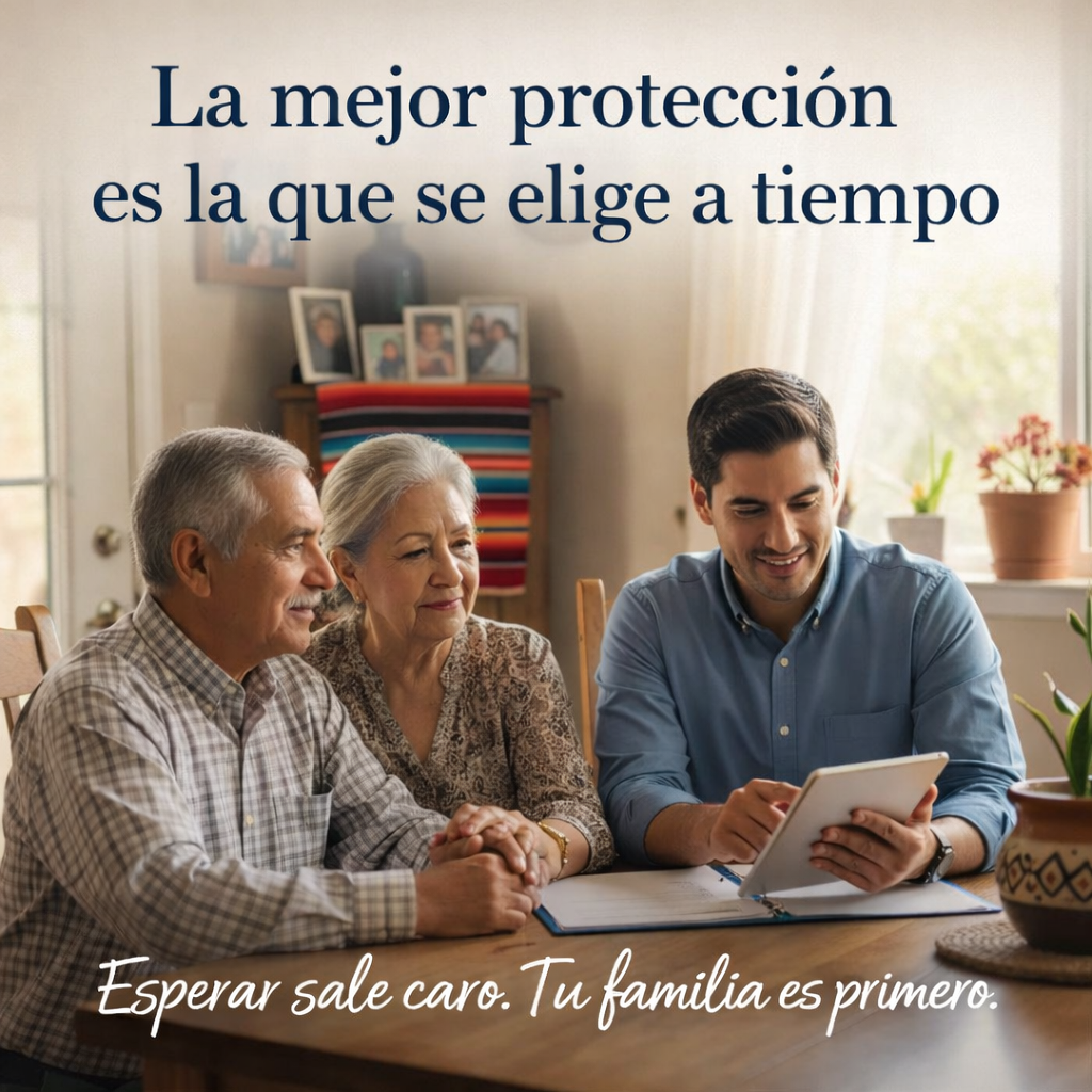 Asesor ayuda a una pareja anciana a elegir una proteccion de gastos finales en USA