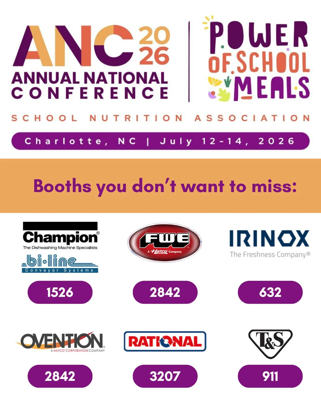 Attending ANC this year? Be sure to add these manufacturers to your must-visit list!⁠
⁠
With kitchen solutions built for K-12 environments, these booths will showcase practical innovations that support smarter, more effective school nutrition program