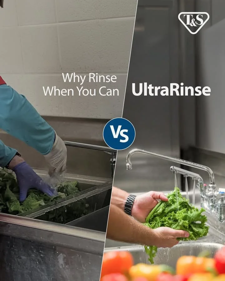 Fresh produce prep has never mattered more in foodservice, and it all starts with the way it is rinsed.⁠
⁠
The T&amp;S Brass UltraRinse is a patented swing nozzle attachment designed specifically for washing produce, with angled fan spray tips that c
