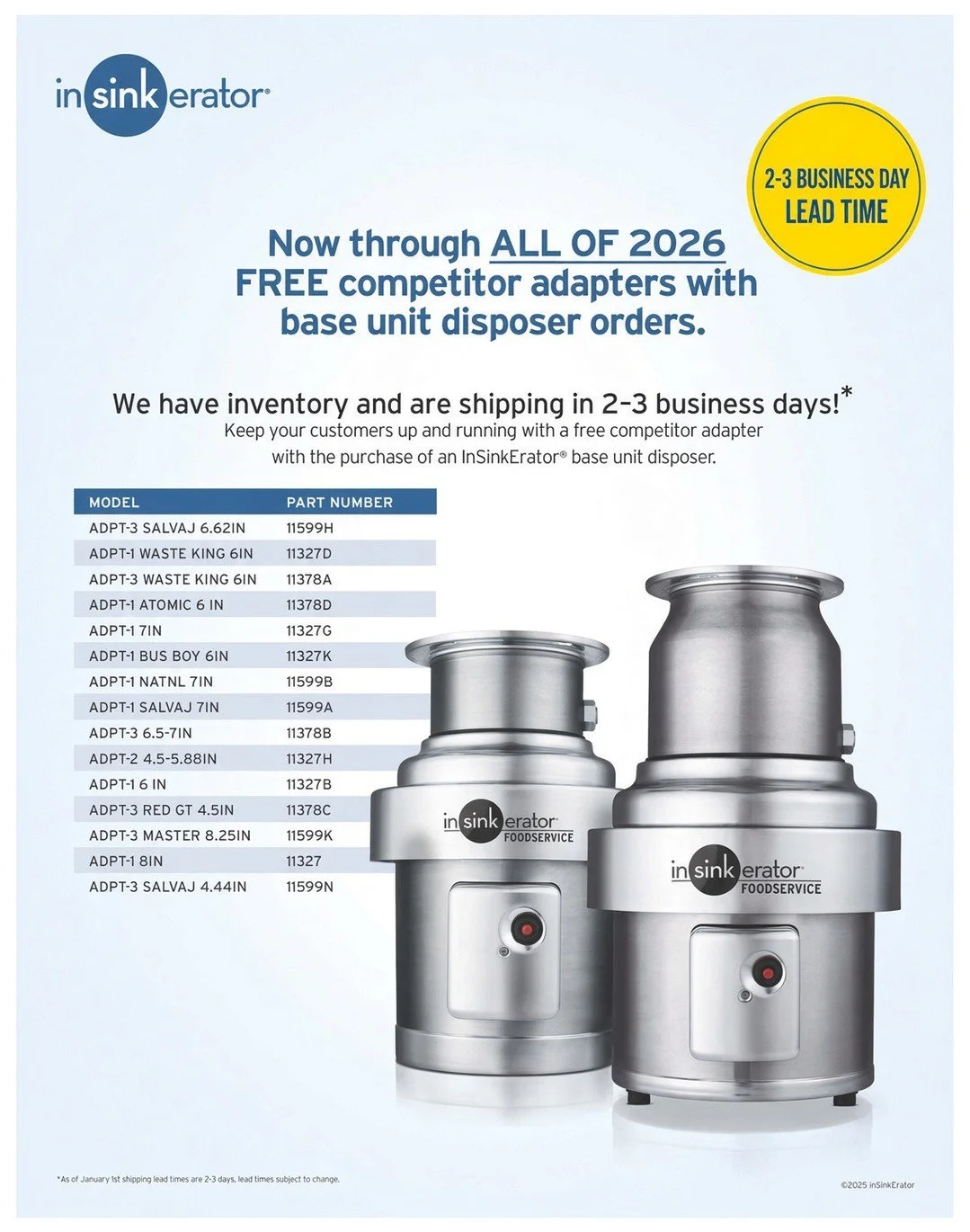Get your disposer FAST with Insinkerator! ⁠
⁠
Replacing a current disposer? Get a FREE competitor adapter ($100 value!) with your order. ⁠
⁠
Send us a message to get a quote! info@culinaryequipmentgroup.com