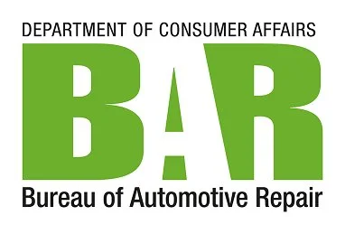 Logo for the Department of Consumer Affairs Bureau of Automotive Repair with large green letters 'B.A.R'