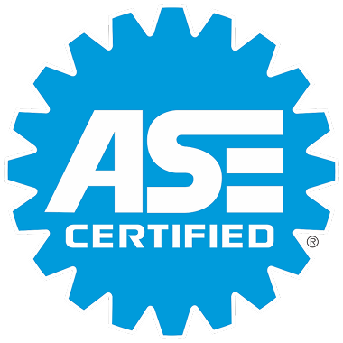 ASE Certified logo with blue gear and white text on a black background.