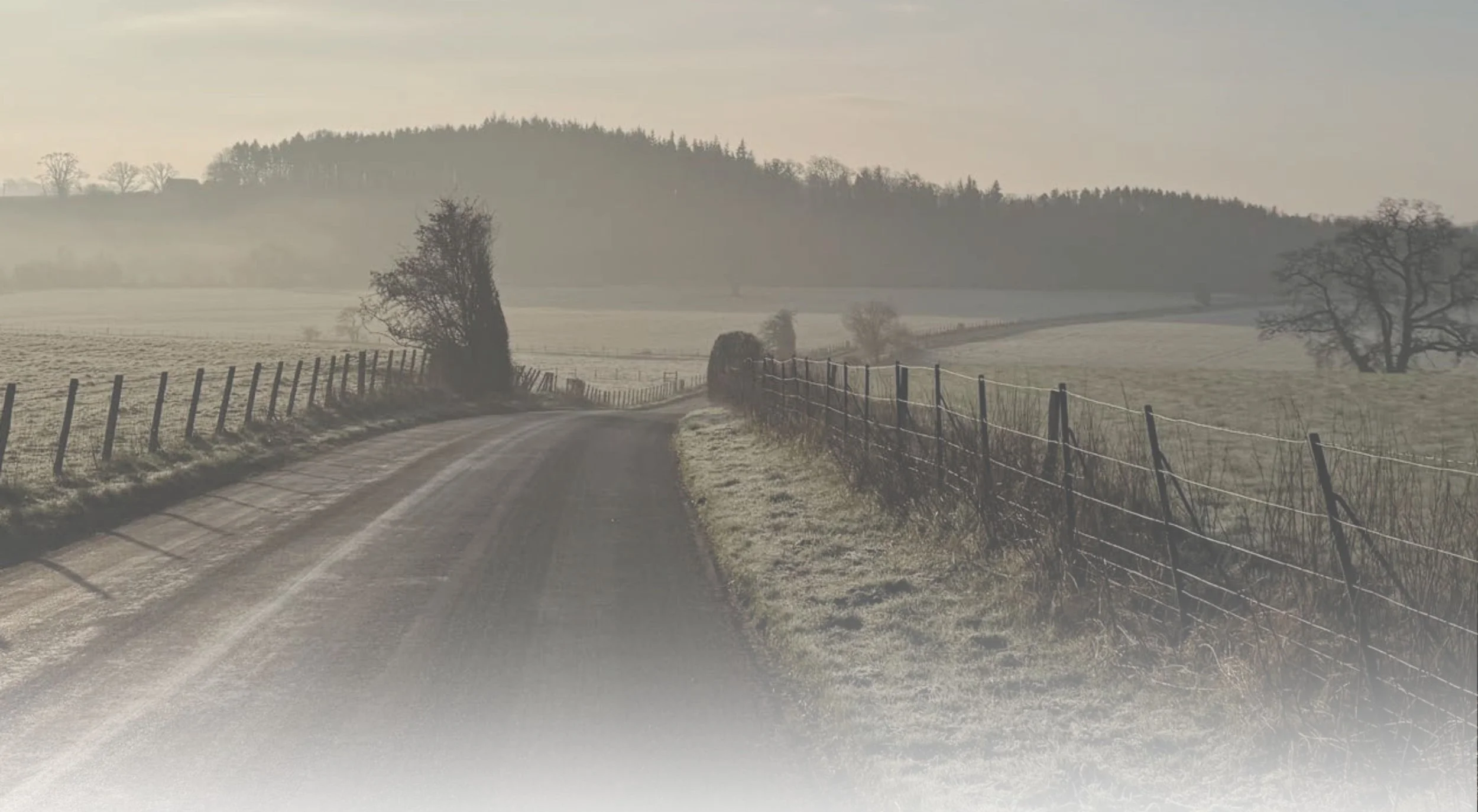 Hazy image of a road outside of Rose Castle in the UK