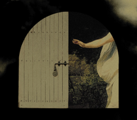 Painting of a woman trying to close the door