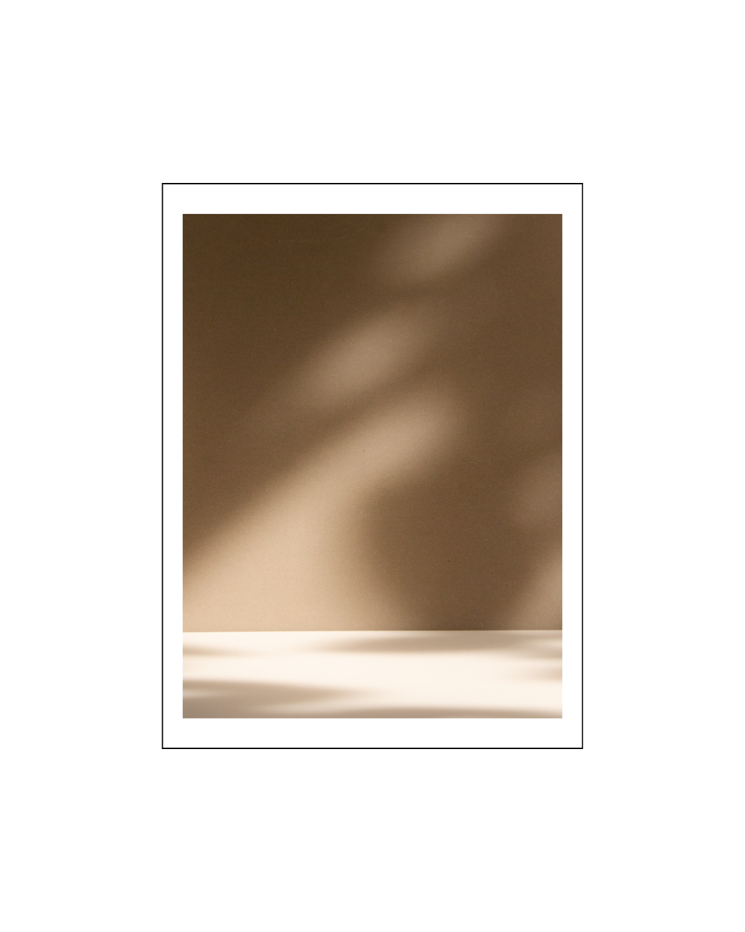 An abstract, sepia-toned artwork featuring blurred, diagonal shadow and light patterns.