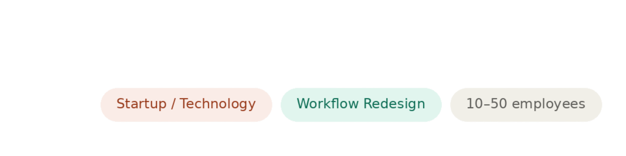 A flowchart with three labels: 'Startup / Technology', 'Workflow Redesign', and '10-50 employees'.
