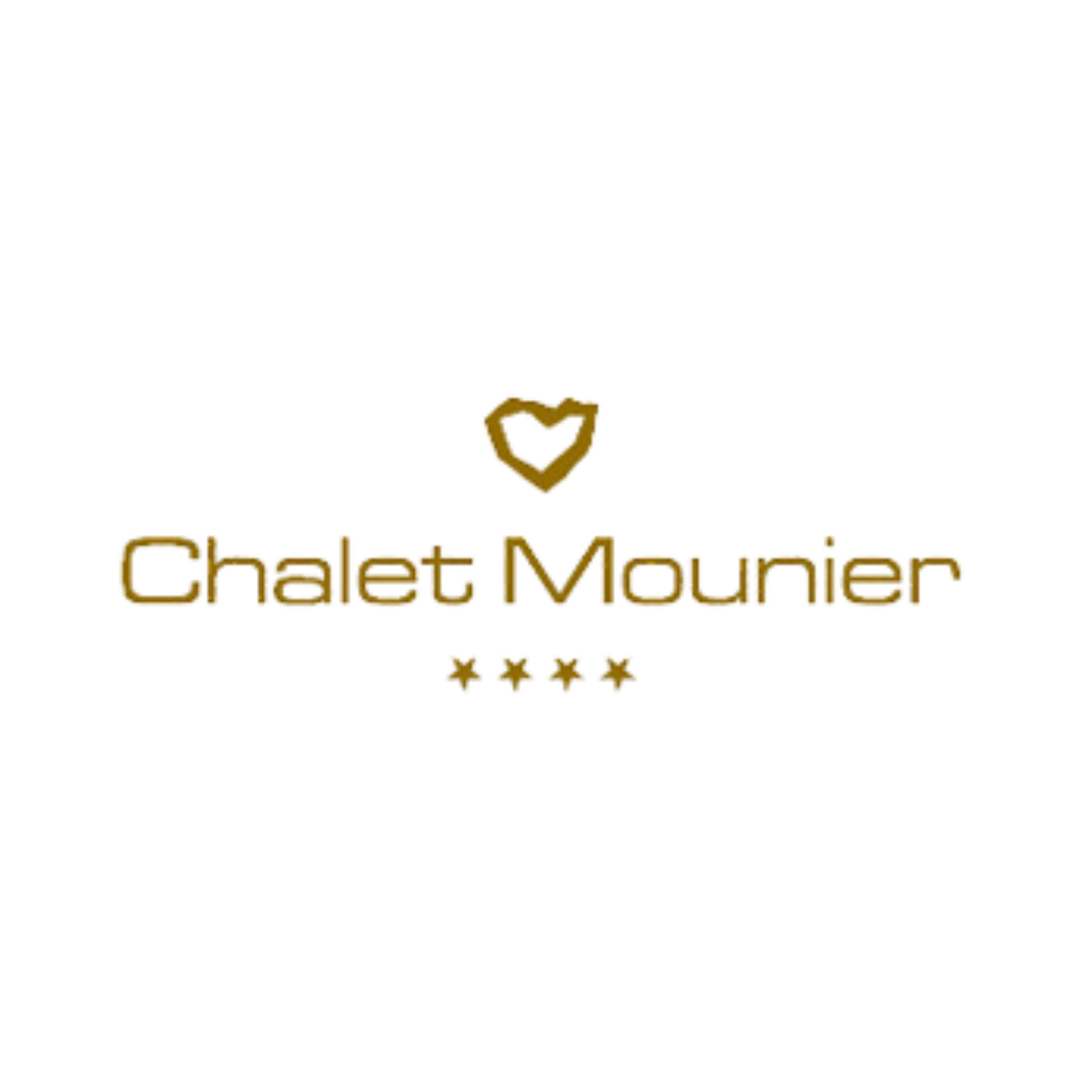 Logo doré avec un cœur surmonté d'une couronne, texte 'Chalet Mouton', avec trois étoiles en dessous.